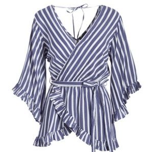 NWT -Thread Story- Blue & White Stripe Wrap Tunic